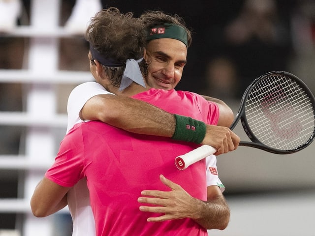 Roger Federer und Rafael Nadal beim «Match in Africa» 2020. Roger Federer und Rafael Nadal beim «Match in Africa» 2020.