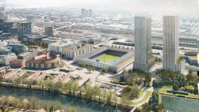 Das Foto zeigt das geplante Stadion mit den beiden Türmen. Das Foto zeigt das geplante Stadion mit den beiden Türmen.