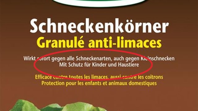 Schneckenkörner-Verpackung mit Hinweis "Mit Schutz für Kinder und Haustiere" Schneckenkörner-Verpackung mit Hinweis "Mit Schutz für Kinder und Haustiere"