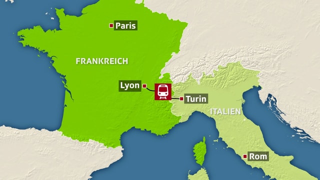 Karte der geplanten Schnellbahnstrecke zwischen Lyon und Turin. Karte der geplanten Schnellbahnstrecke zwischen Lyon und Turin.