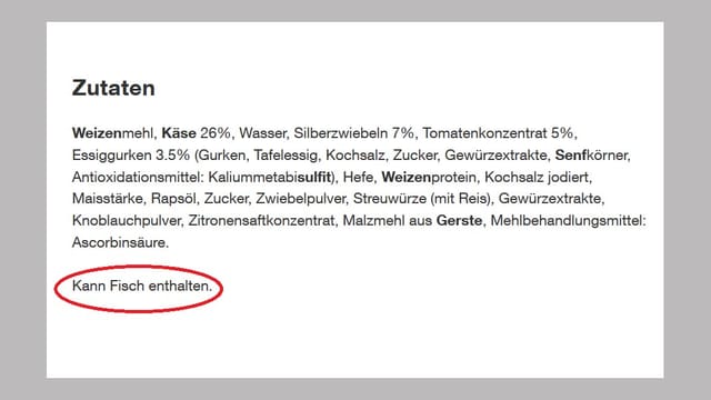 Inhaltsangabe auf Pizza-Verpackung Inhaltsangabe auf Pizza-Verpackung