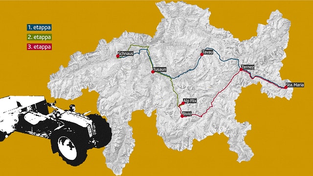 Carta da geografia che mussa las etappas dal viadi. Carta da geografia che mussa las etappas dal viadi.