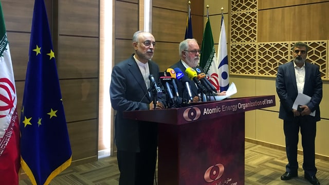 Ali-Akbar Salehi, (linke Seite) und EU-Klimakommissar Miguel Arias Canete Ali-Akbar Salehi, (linke Seite) und EU-Klimakommissar Miguel Arias Canete