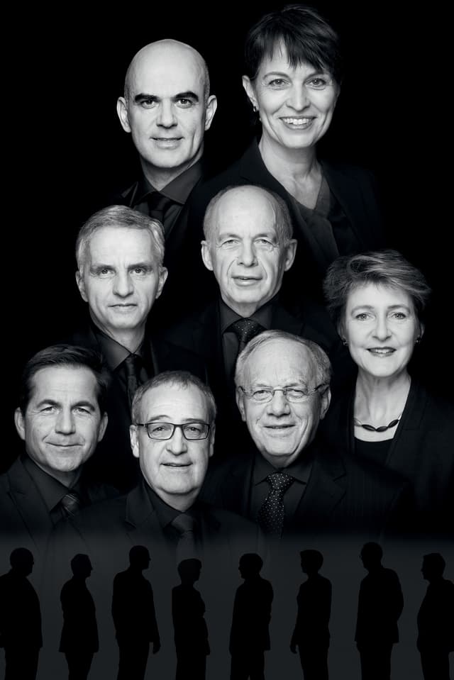Die Köpfe Bundesräte und Bundesrätinnen sowie des Kanzlers. Die Köpfe Bundesräte und Bundesrätinnen sowie des Kanzlers.