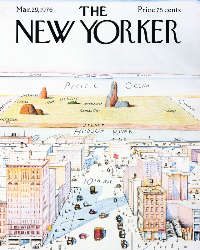 Ein Titelbild der Zeitschrift «The New Yorker» zeigt die Welt aus der Perspektive der 9th Avenue. Ein Titelbild der Zeitschrift «The New Yorker» zeigt die Welt aus der Perspektive der 9th Avenue.