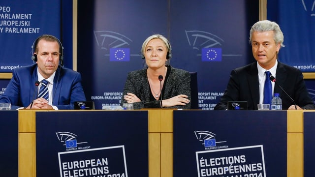 Le Pen mit Wilders und FPÖ-Generalsekretär Harald Vilimsky.