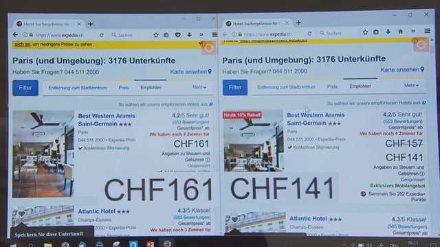 Vergleich zweier Bildschirmseiten. Vergleich zweier Bildschirmseiten.