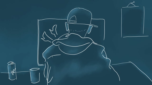 eine Illustration eines Teenagers, der am Laptop einen Porno schaut eine Illustration eines Teenagers, der am Laptop einen Porno schaut