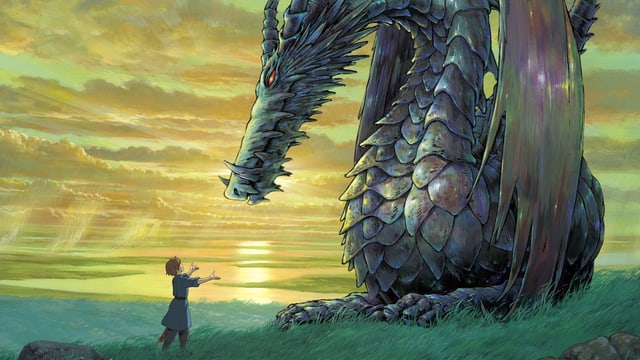 Ein kleiner Junge neben einem grossen Drachen. Ein kleiner Junge neben einem grossen Drachen.