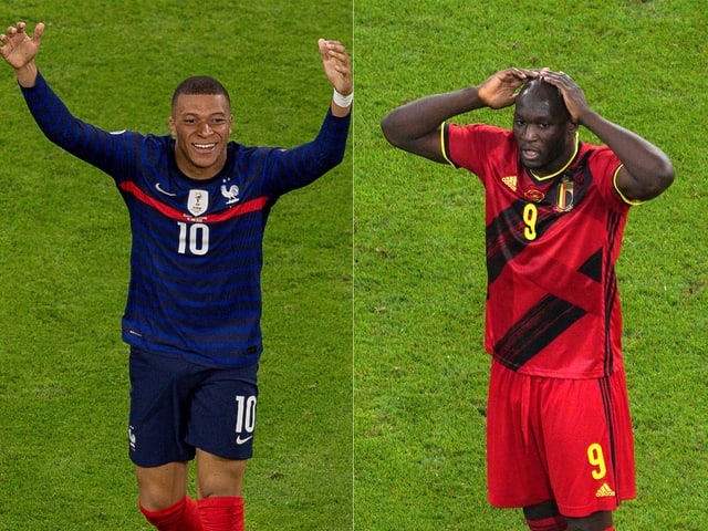 Fankreichs Kylian Mbappé und Belgiens Romelu Lukaku. Fankreichs Kylian Mbappé und Belgiens Romelu Lukaku.