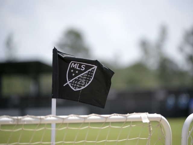 Logo der MLS auf einer Fahne. Logo der MLS auf einer Fahne.