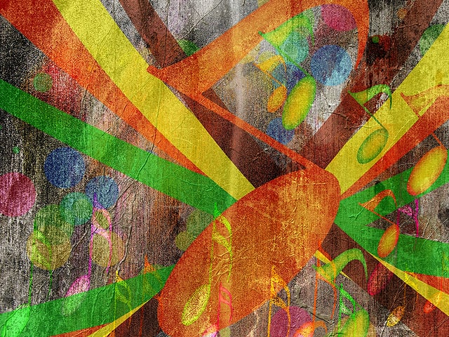 Eine farbige Illustration mit Musiknoten. Eine farbige Illustration mit Musiknoten.