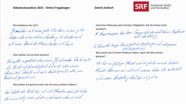 Handschriftlicher Frageboten von Daniel Jositsch. Handschriftlicher Frageboten von Daniel Jositsch.