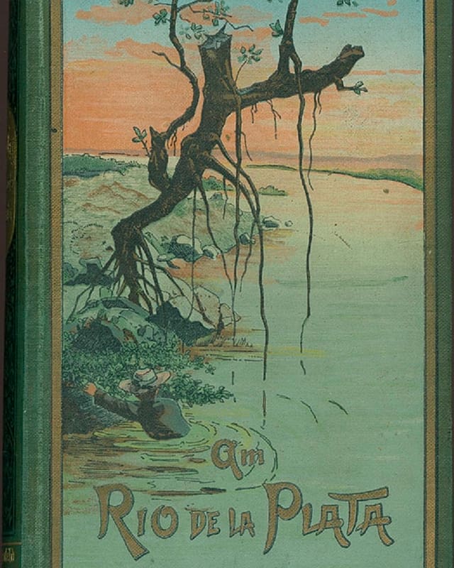 Buchumschlag, gezeichnet: Ein Fluss, ein abgestorbener Baum. Ein Mann hiervt sich ans Ufer. Buchumschlag, gezeichnet: Ein Fluss, ein abgestorbener Baum. Ein Mann hiervt sich ans Ufer.