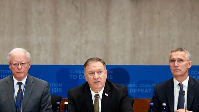 James Franklin Jeffrey, US-Aussenminister Mike Pompeo und Jens Stoltenberg James Franklin Jeffrey, US-Aussenminister Mike Pompeo und Jens Stoltenberg