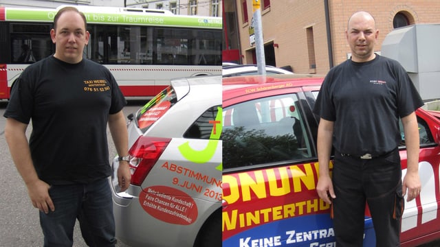 Andreas Weibel und Thommy Schönenberger vor ihren Taxis. Andreas Weibel und Thommy Schönenberger vor ihren Taxis.