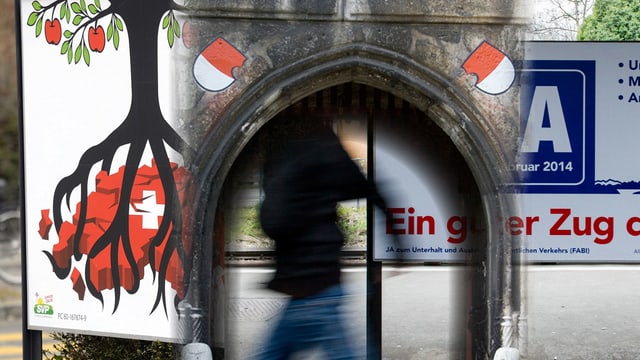 Wahlplakate, dazwischen das Baseltor mit Solothurner Wappen Wahlplakate, dazwischen das Baseltor mit Solothurner Wappen