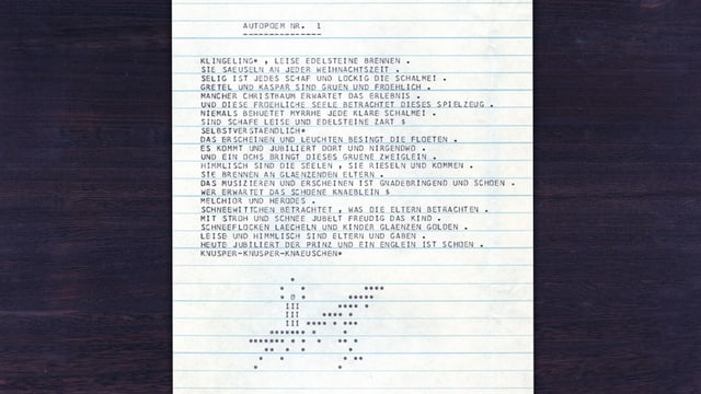Auf einem Zettel ist ein Text abgebildert, darunter eine Darstellung von Sternchen, Nullen und Einsen. Auf einem Zettel ist ein Text abgebildert, darunter eine Darstellung von Sternchen, Nullen und Einsen.