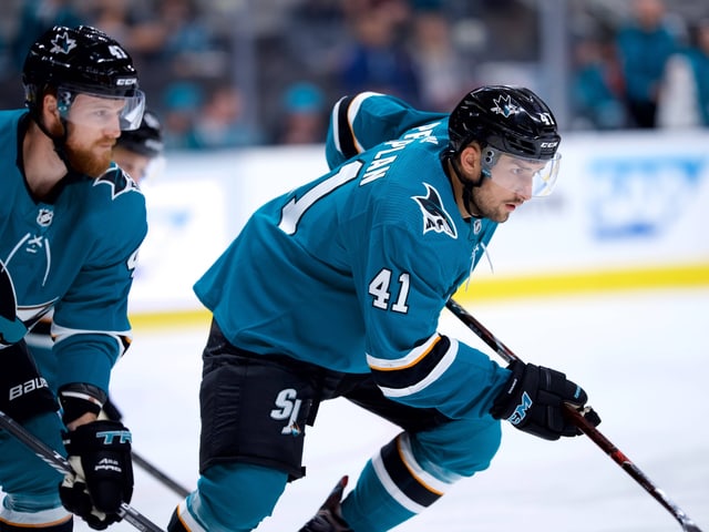 Vincent Praplan im Dress der San Jose Sharks. Vincent Praplan im Dress der San Jose Sharks.