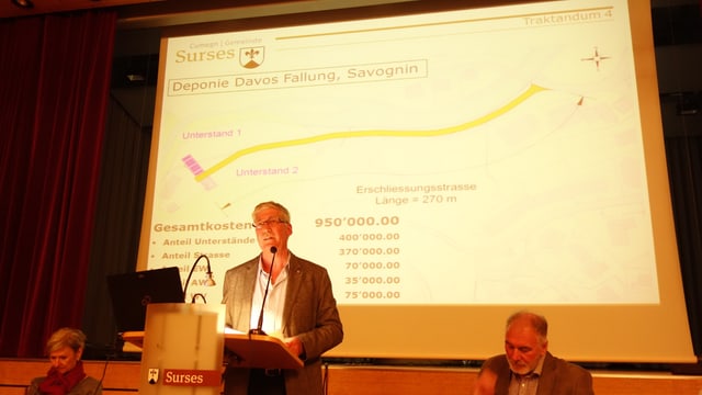 Toni Sonder da la suprastanza da Surses declera las midadas a Davos Fallung. Toni Sonder da la suprastanza da Surses declera las midadas a Davos Fallung.