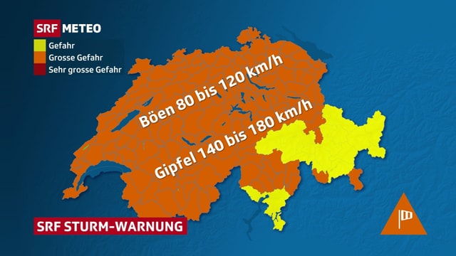 Schweizerkarte mit Warnregionen für Sturm Schweizerkarte mit Warnregionen für Sturm