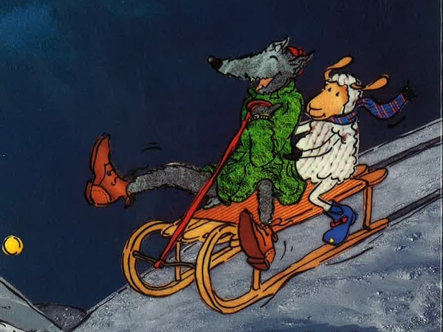 Wolf und Schaf auf Schlitten Wolf und Schaf auf Schlitten