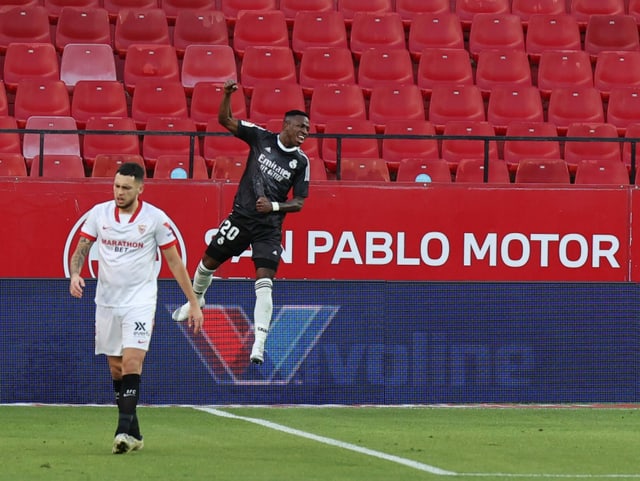 Reals Vinicius freut sich über das 1:0. Reals Vinicius freut sich über das 1:0.