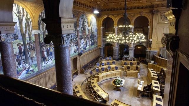 Der leere Ständeratssaal von der Zuschauertribüne aus photographiert Der leere Ständeratssaal von der Zuschauertribüne aus photographiert
