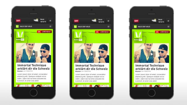 Drei Smartphones mit SRF Virus-Webseite Drei Smartphones mit SRF Virus-Webseite
