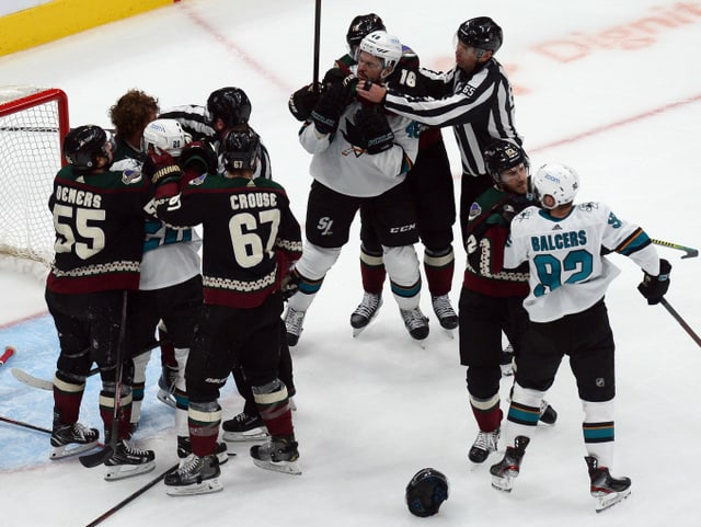 Prügelnde Eishockeyspieler. Prügelnde Eishockeyspieler.