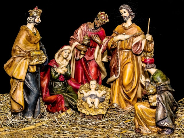 Krippe und Jesus mit Könige