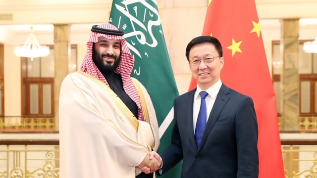 Chinas Vizepremier Han Zheng traf am 22. Februar 2019 in Peking Kronprinz Mohammed bin-Salman. Chinas Vizepremier Han Zheng traf am 22. Februar 2019 in Peking Kronprinz Mohammed bin-Salman.