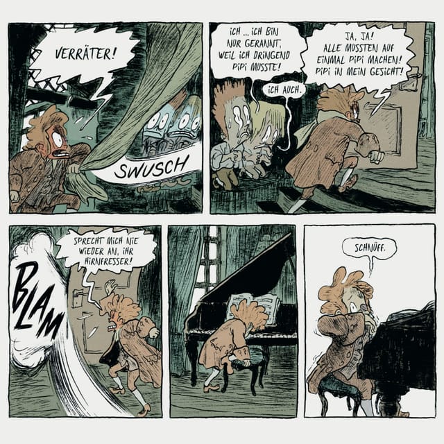 eine Seite eines Comics, wo ein Junge gehänselt wird eine Seite eines Comics, wo ein Junge gehänselt wird