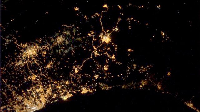 Gaza-Streifen bei Nacht aus dem All.