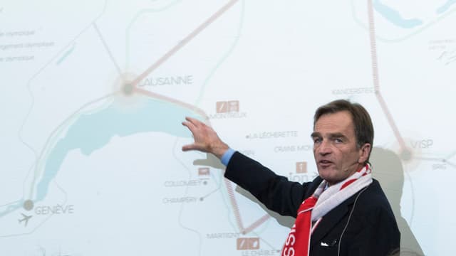 Sion-2026-Präsident Jean-Philippe Rochat stellt die Kandidatur in Bern vor. Sion-2026-Präsident Jean-Philippe Rochat stellt die Kandidatur in Bern vor.
