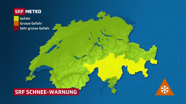 Eine Warnkarte der Schweiz zeigt eine Schneewarnung. Eine Warnkarte der Schweiz zeigt eine Schneewarnung.