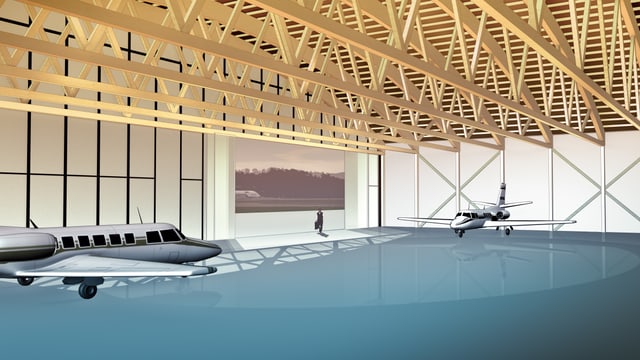 Visualisierung neuer Hangar für Flugzeuge Visualisierung neuer Hangar für Flugzeuge