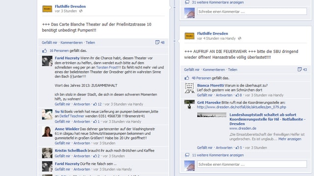 Ausschnnitt aus einer Facebook-Seite. Ausschnnitt aus einer Facebook-Seite.