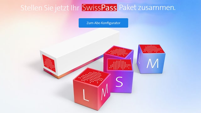 Collage aus einem Screenshot der Swisscom-Website mit S,M,L-Abos und dem Swisspass-Logo. Collage aus einem Screenshot der Swisscom-Website mit S,M,L-Abos und dem Swisspass-Logo.