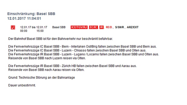 Störungsmeldung der SBB. Störungsmeldung der SBB.