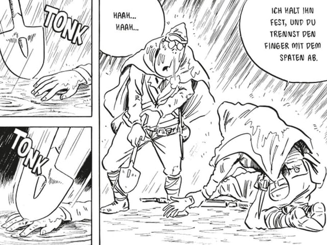 Comic zeigt, wie einem Toten mit einem Spaten der Finger abgehackt wird Comic zeigt, wie einem Toten mit einem Spaten der Finger abgehackt wird
