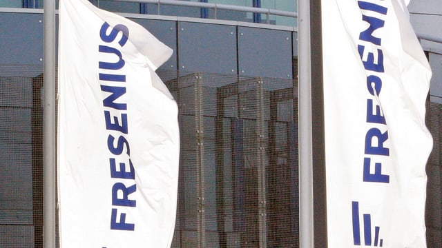 Fresenius-Fahnen vor dem Konzernsitz in Homburg. Fresenius-Fahnen vor dem Konzernsitz in Homburg.