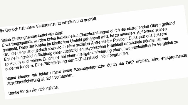 Auszug aus einem Schreiben an die Eltern des betroffenen Kindes. Auszug aus einem Schreiben an die Eltern des betroffenen Kindes.