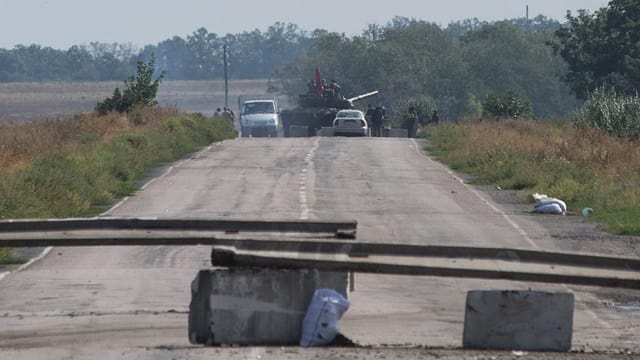 Ein Grenzübergang bei Lugansk. Ein Grenzübergang bei Lugansk.