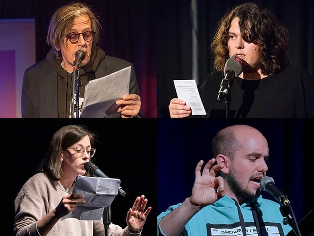 Die Mundart boomt und immer mehr Personen schreiben Texte im Dialekt und bringen diese auf die Bühne. Sie messen sich an Poetry Slams und treten als Spoken-Word-Künstler auf. Diese Autoren werden sie in der Schnabelweid vorgestellt. Hier Beispiele aus vier Dialektregionen: Pedro Lenz, Patti Basler, Lisa Christ und Renato Kaiser. Die Mundart boomt und immer mehr Personen schreiben Texte im Dialekt und bringen diese auf die Bühne. Sie messen sich an Poetry Slams und treten als Spoken-Word-Künstler auf. Diese Autoren werden sie in der Schnabelweid vorgestellt. Hier Beispiele aus vier Dialektregionen: Pedro Lenz, Patti Basler, Lisa Christ und Renato Kaiser.