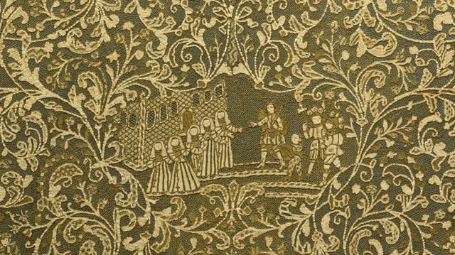 Spitzen-Textil mit Darstelllung von Figuren Spitzen-Textil mit Darstelllung von Figuren