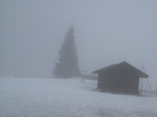 Holzhütte im Schnee