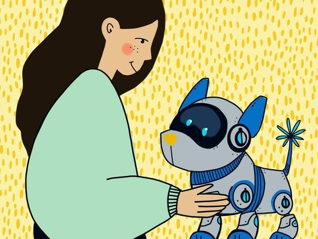 Lara und Robi, ihr Roboter-Hund Lara und Robi, ihr Roboter-Hund