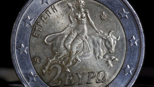 Zwei-Euro-Münze mit greichischer Prägung Zwei-Euro-Münze mit greichischer Prägung