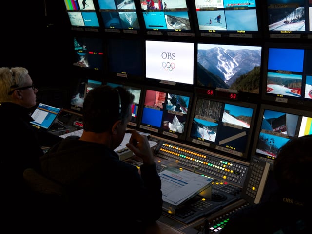 Blick in den Regieraum der SRG an den Olympischen Spielen 2018. Blick in den Regieraum der SRG an den Olympischen Spielen 2018.